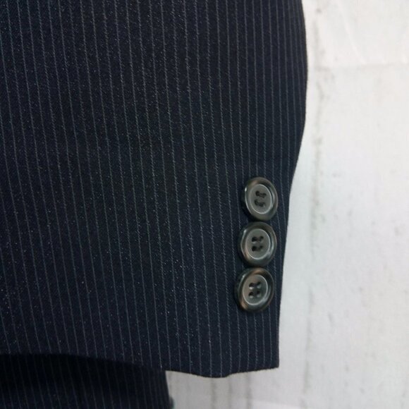 Custom Made 39S 2 Button Black Glittering Pinstripe 2pc Suit 33x29 Flat Front - Picture 4 of 12